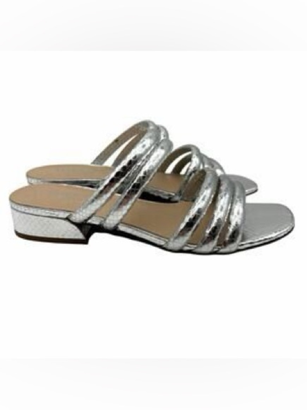 Franco Sarto Laina Metallic Silver Strappy Slide Sandals – Women’s Size 8